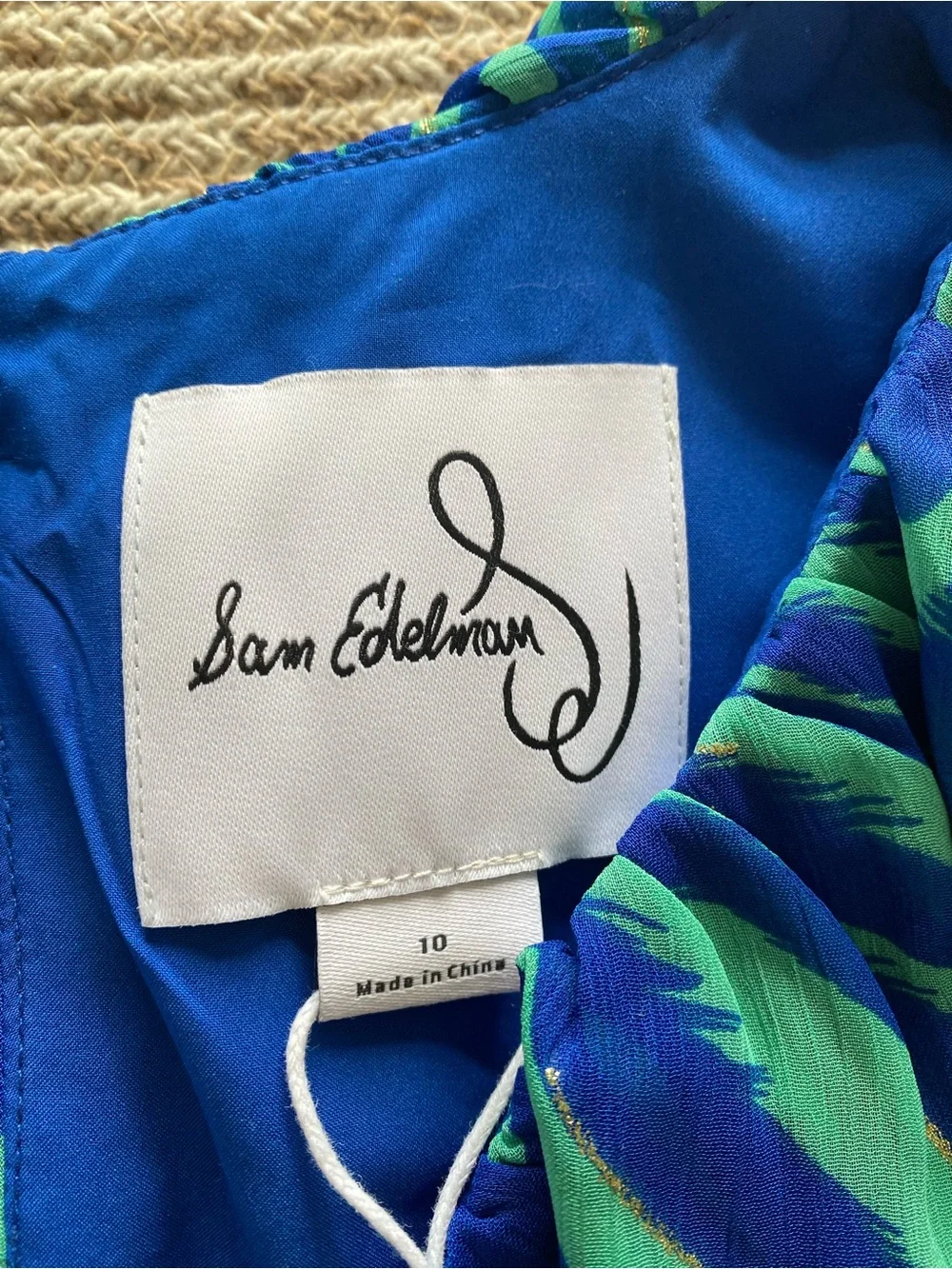 SAM EDELMAN Breezy Zebra Sleeveless Rouched Front Mini Dress in Blue & Mint! 🏝️